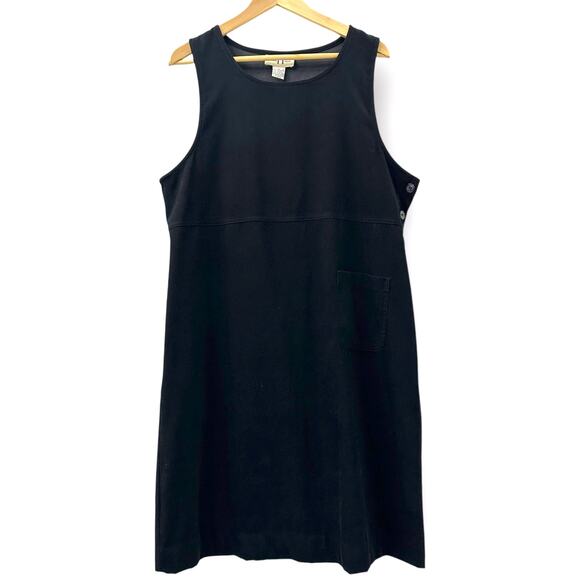 VTG Original TY Large Midi Shift Dress Buttoned Scoop Pocket Wednesday Black‎ - Picture 1 of 8